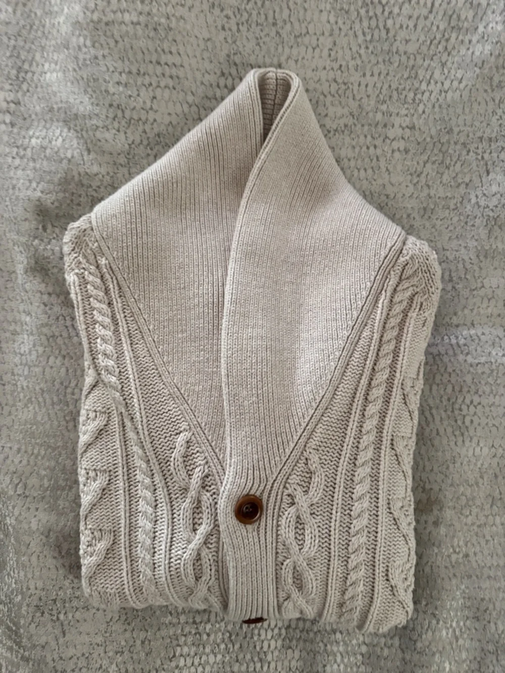 J. Crew Men's Cable Shawl Collar Cardigan - Cream - Picture 7 of 7